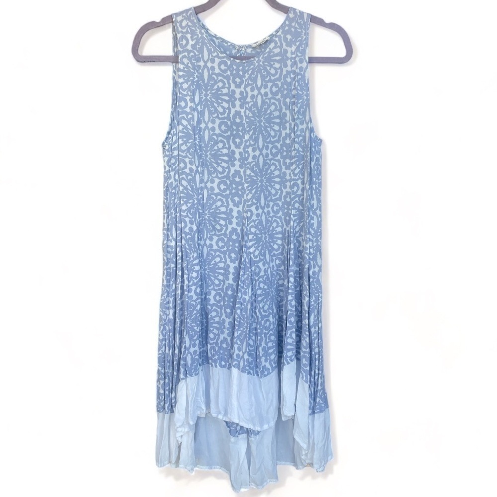 En Crème Blue & White Sleeveless Ruffle Trim Hi-lo Summer Dress - Size Small